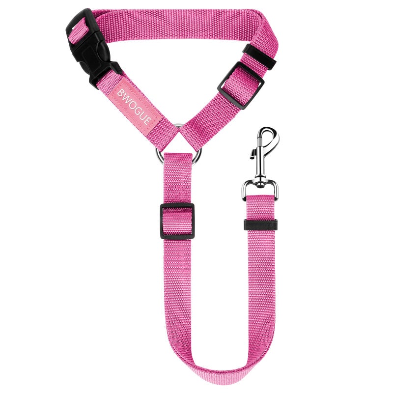 BWOGUE Pet Dog Cat Seat Belts, Car Headrest Restraint Adjustable Safety Leads Vehicle Seatbelt Harness (1 Pack, Pink, Not Elastic) - Image 1